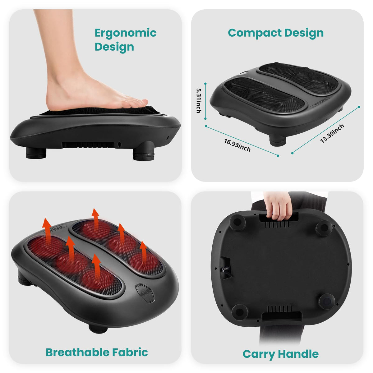 Nekteck Electric Foot Spa Massager with Heat and Shiatsu - Black DEMO