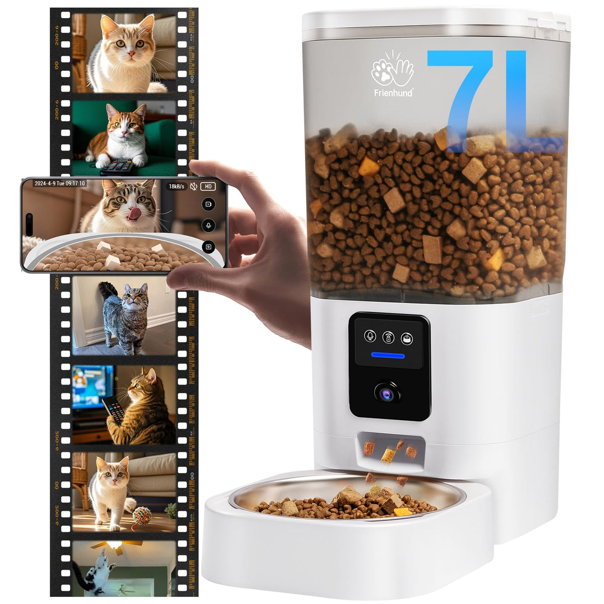 Frienhund 7L Automatic Cat Feeder WiFi 2K Camera White DEMO