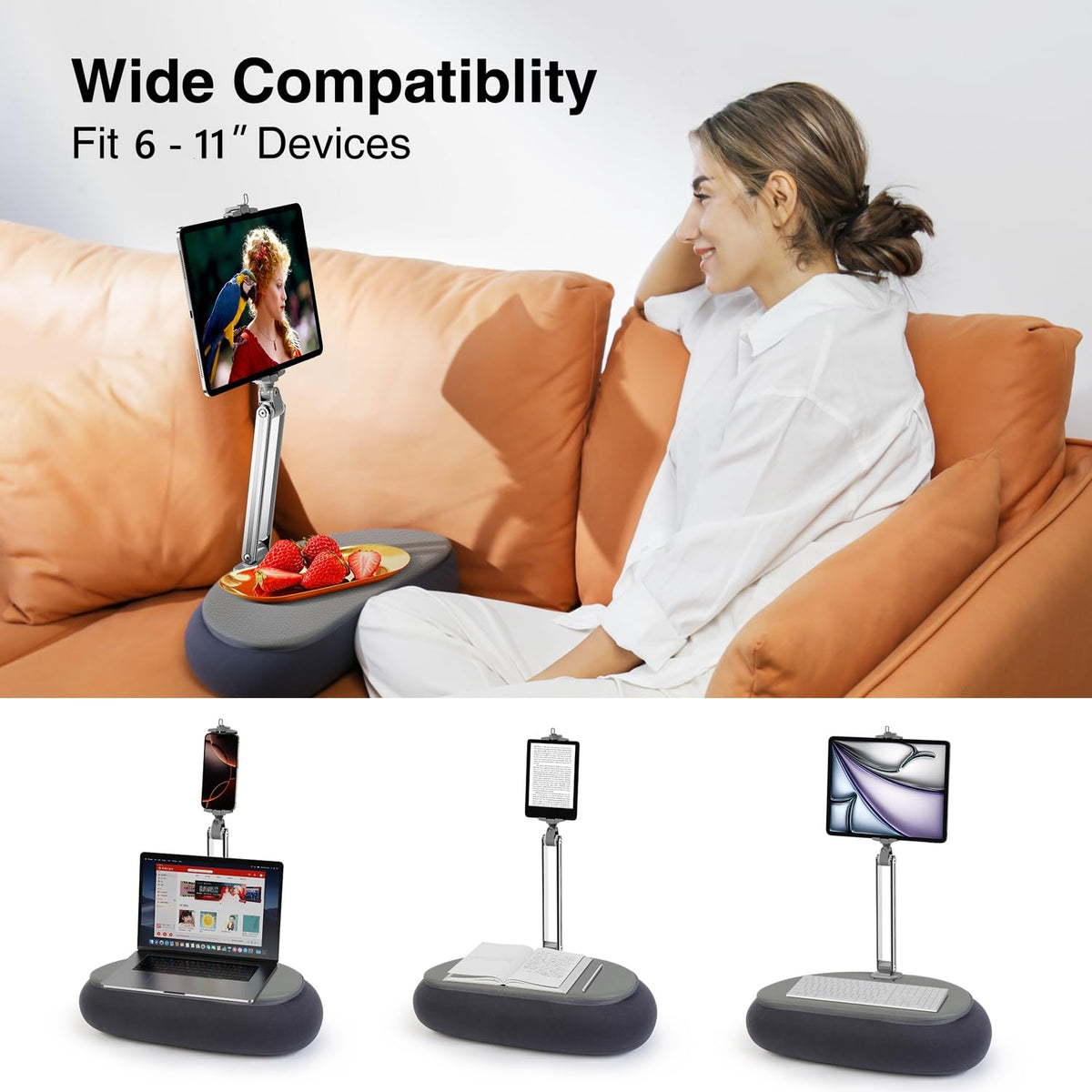 Elitehood Adjustable Stands Tablet Pillow Stand for Reading in Bed Grey NEW