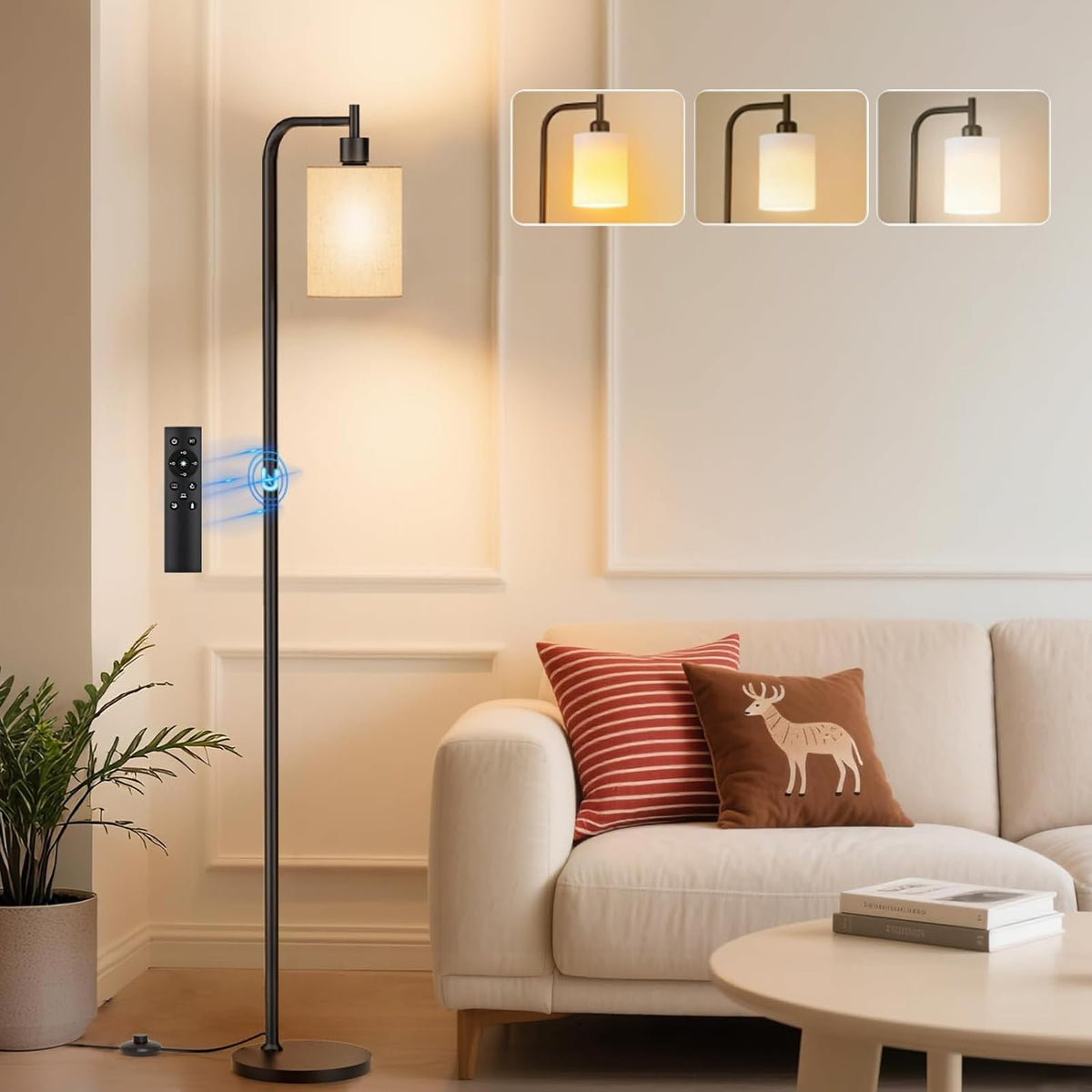Beige & Black LED Floor Lamp with 3 Color Temperature Settings NEW