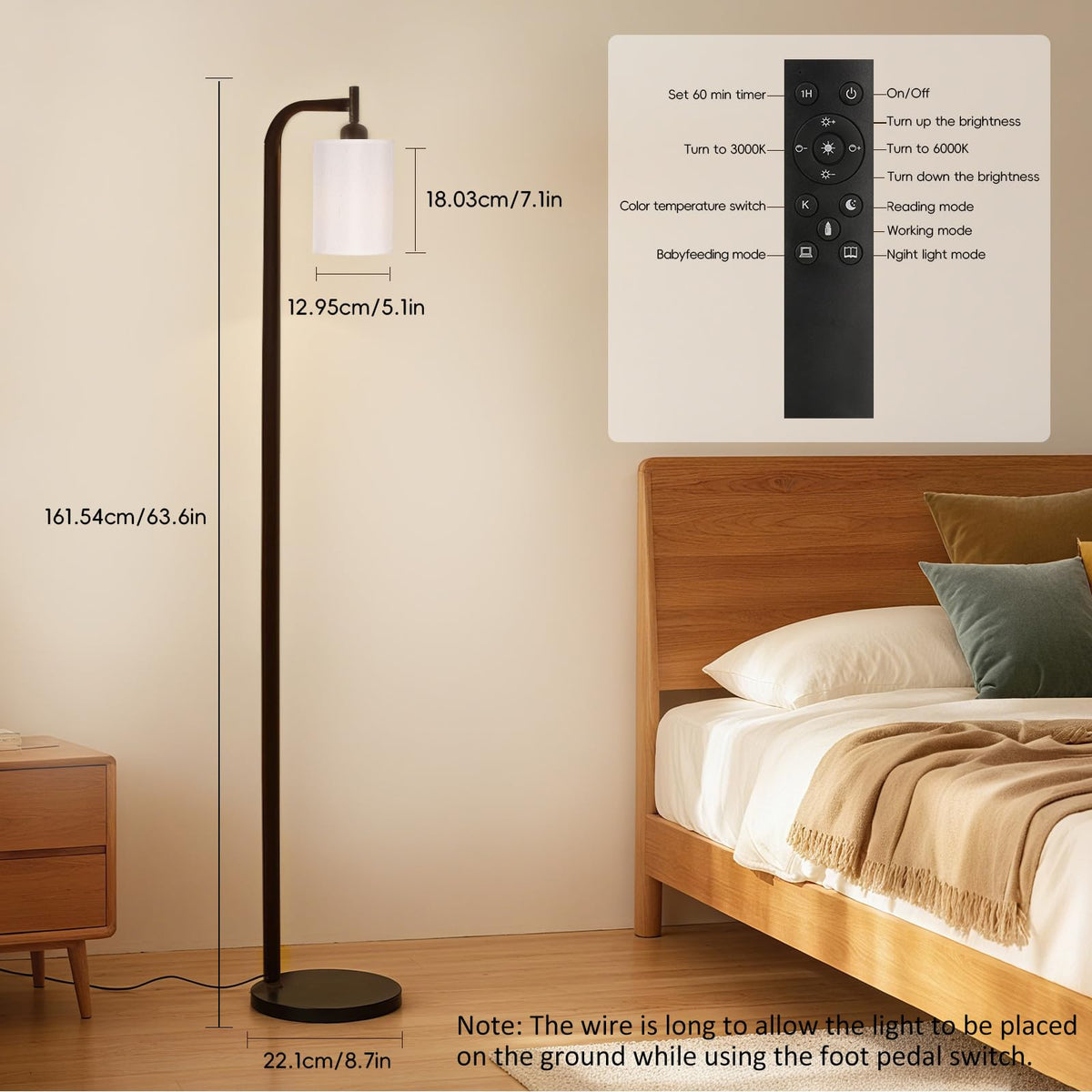 Beige & Black LED Floor Lamp with 3 Color Temperature Settings NEW