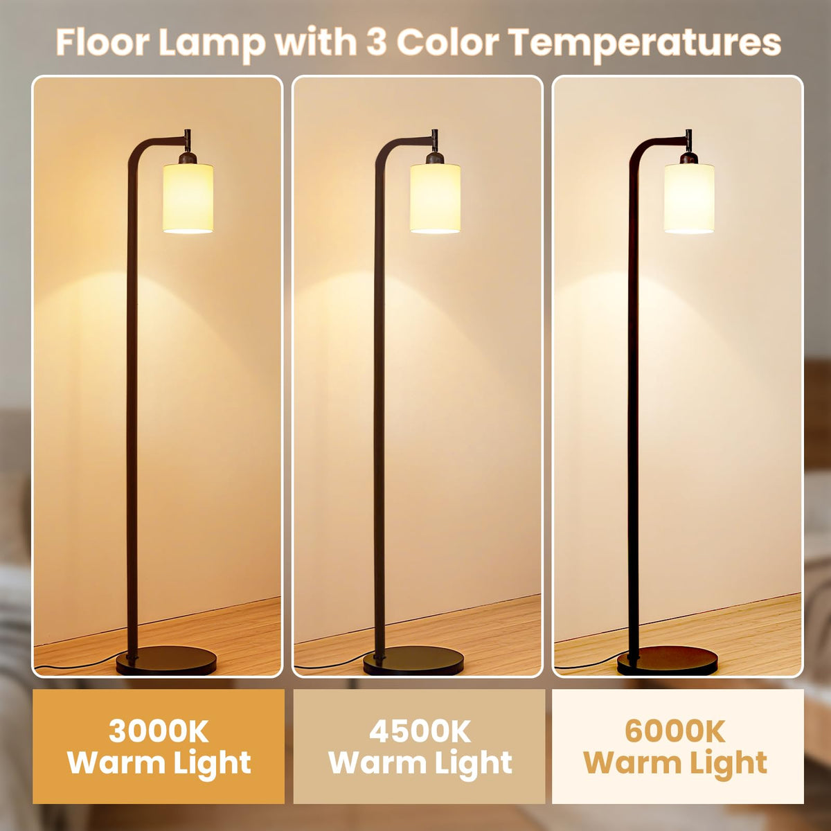 Beige & Black LED Floor Lamp with 3 Color Temperature Settings NEW