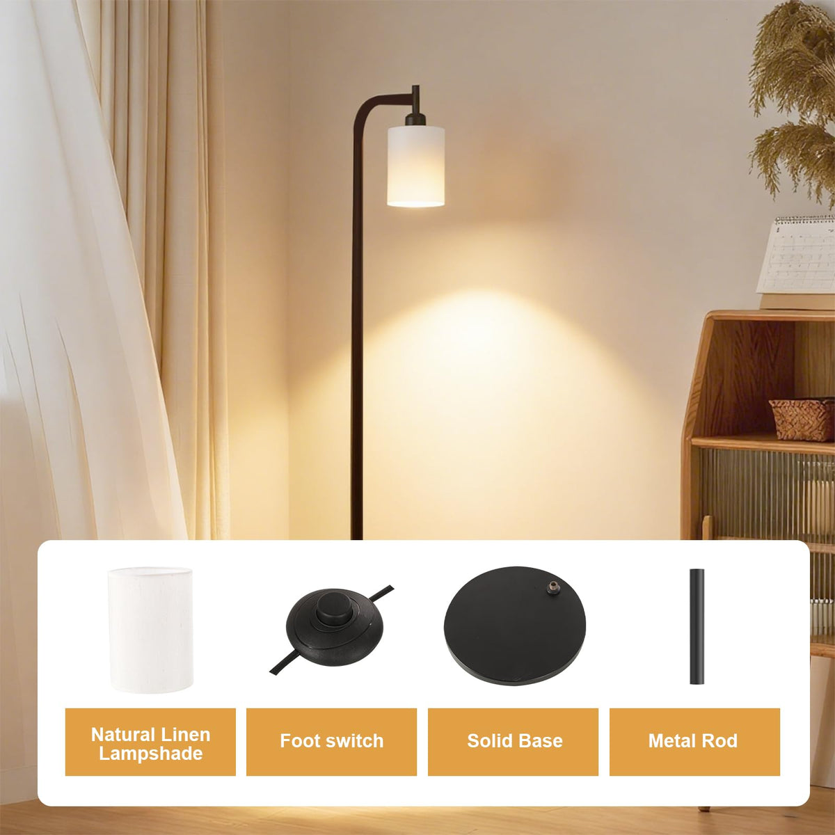 Beige & Black LED Floor Lamp with 3 Color Temperature Settings NEW