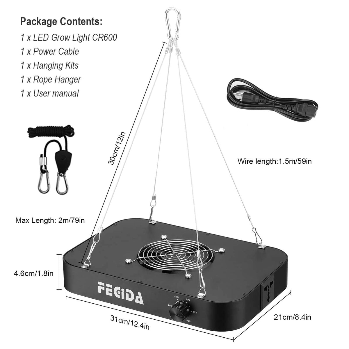 FECiDA Dimmable LED Grow Light 6000 Lumen Indoor Growing Lamp Black NEW