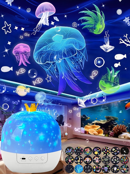 White Galaxy Projector Night Light for Kids | 21 Slides 360° NEW