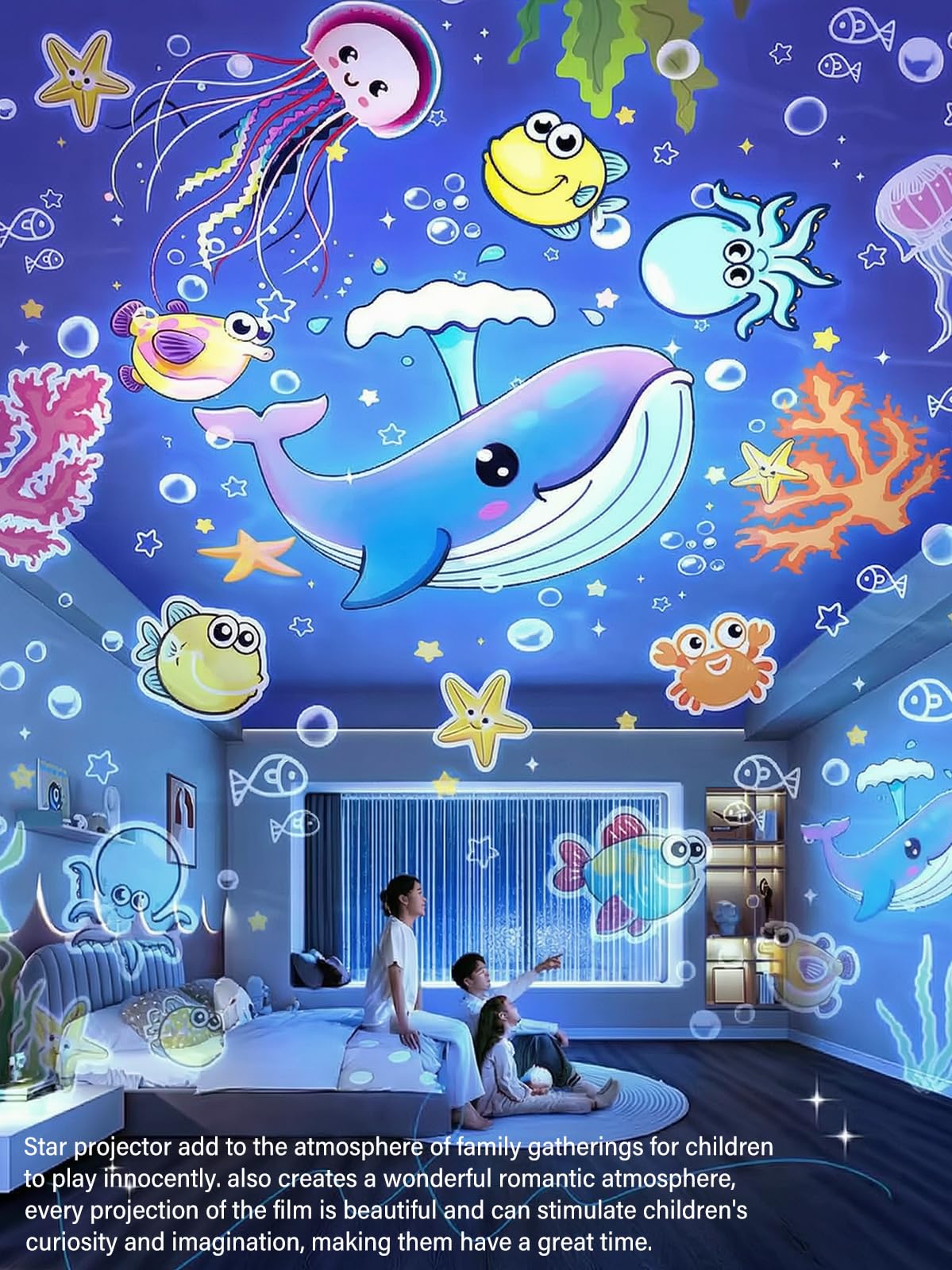 White Galaxy Projector Night Light for Kids | 21 Slides 360° NEW