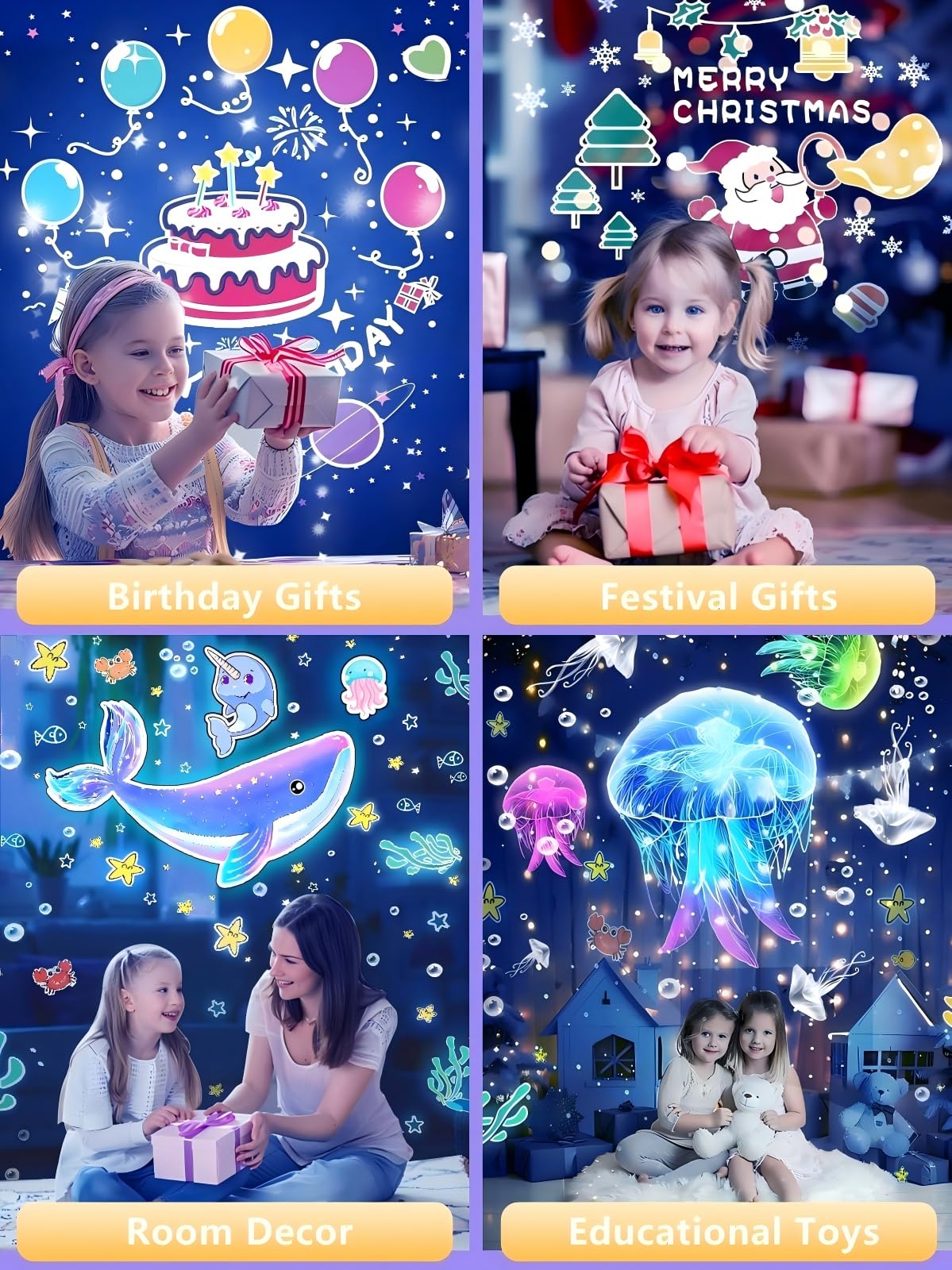 White Galaxy Projector Night Light for Kids | 21 Slides 360° NEW