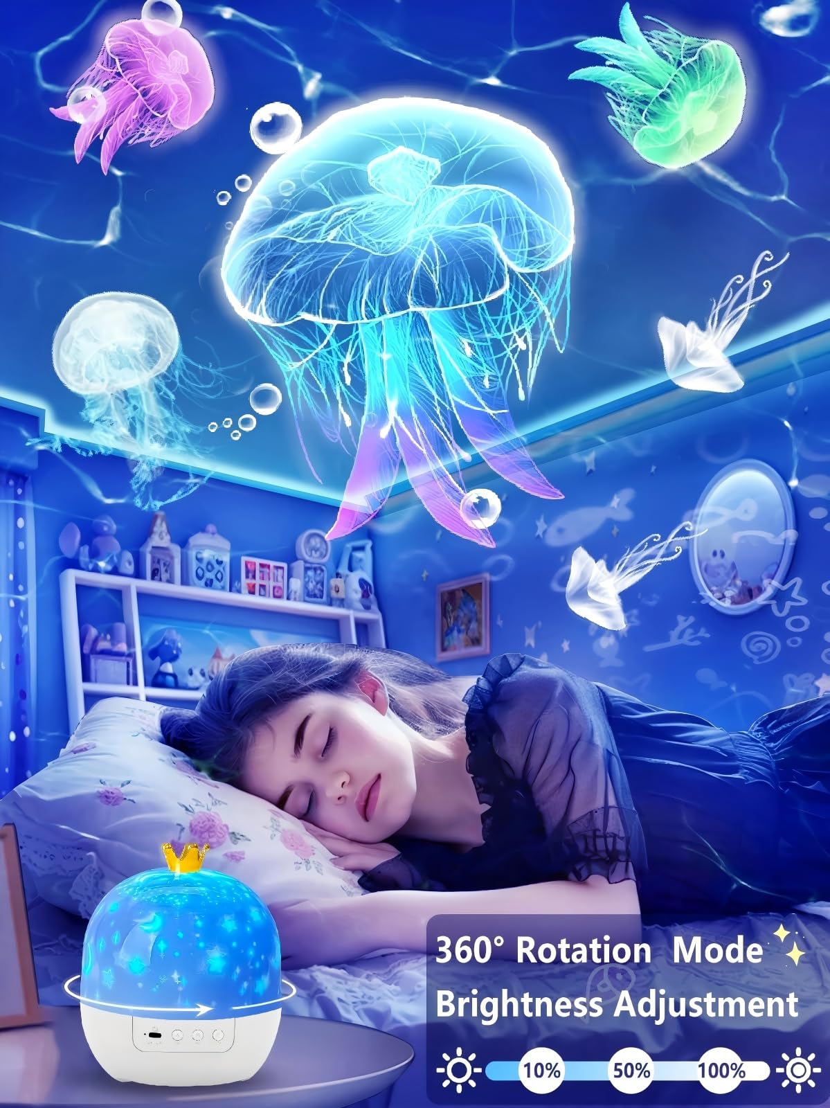 White Galaxy Projector Night Light for Kids | 21 Slides 360° NEW