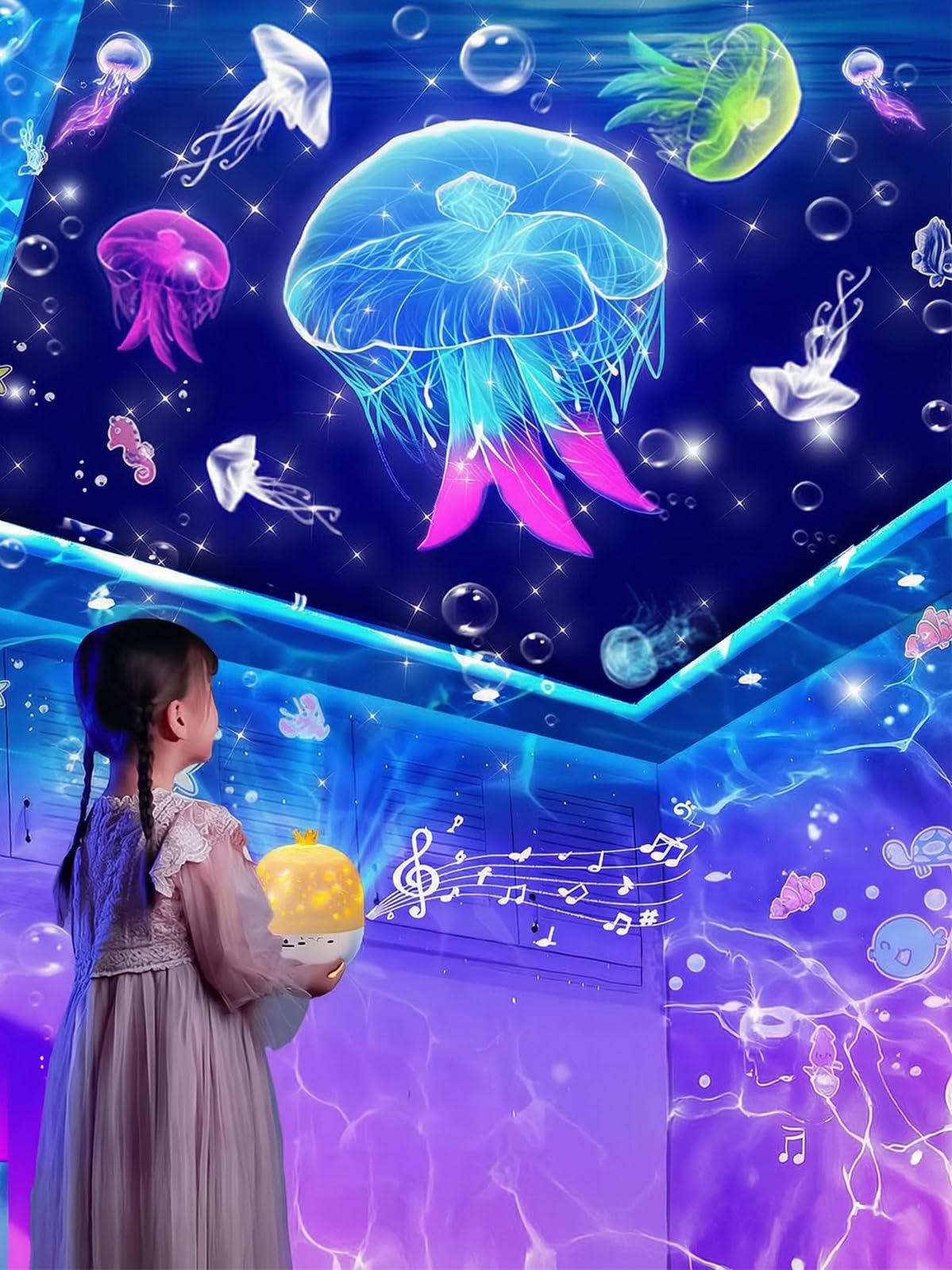 White Galaxy Projector Night Light for Kids | 21 Slides 360° NEW