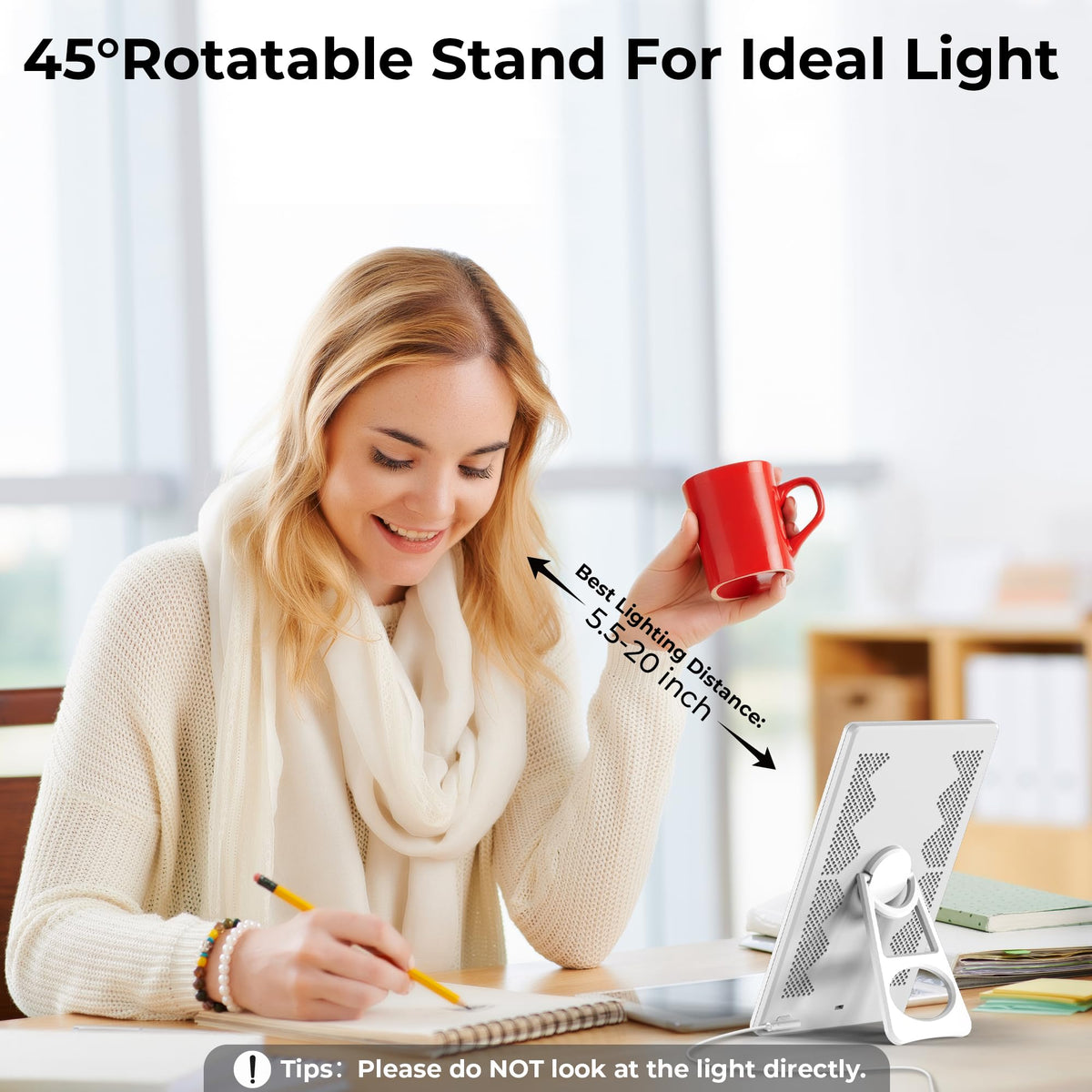 Light Therapy Lamp 10000 Lux White UV-Free Full Spectrum SAD NEW