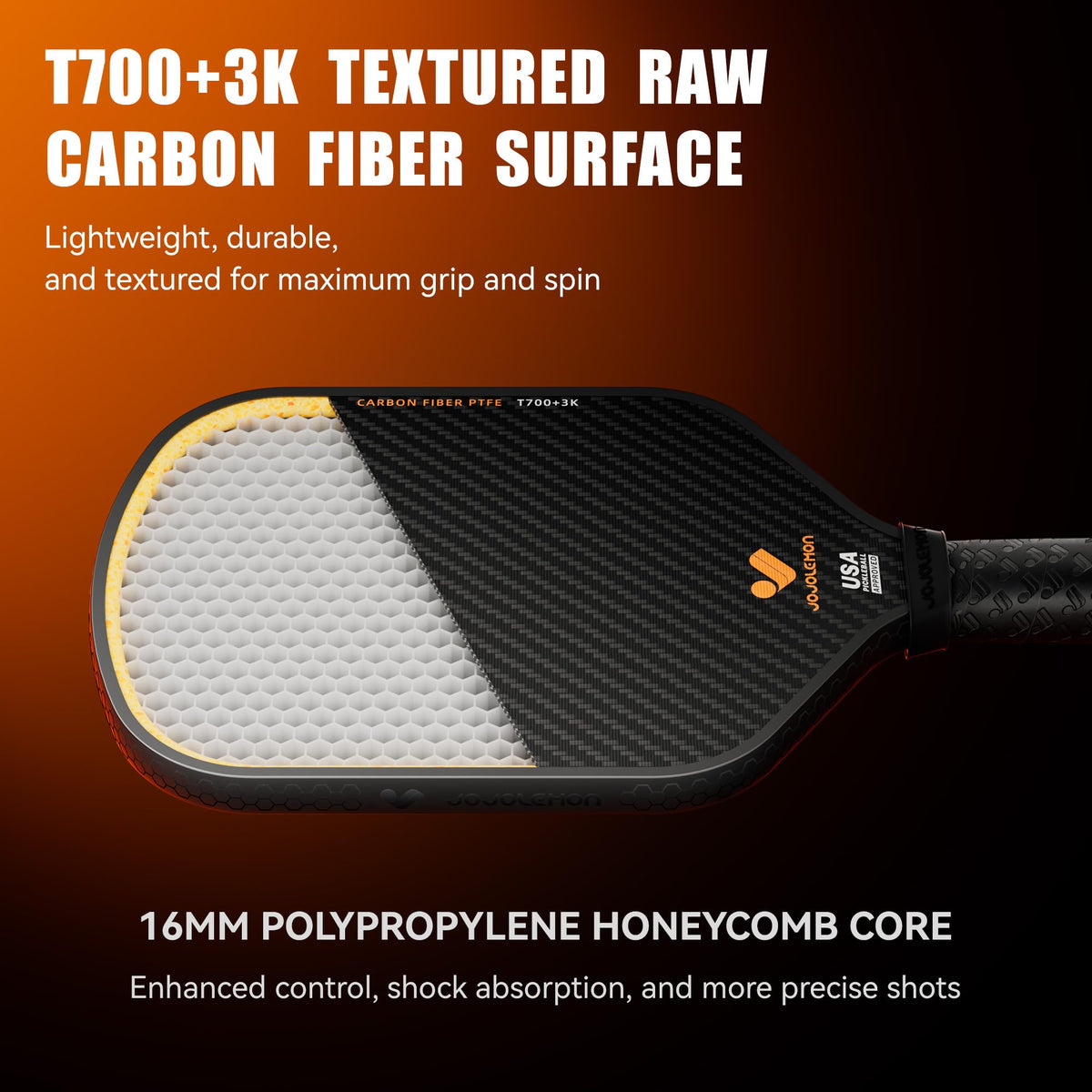 Jojolemon Pickleball Paddles 3K Carbon Fiber 16mm Core Black NEW