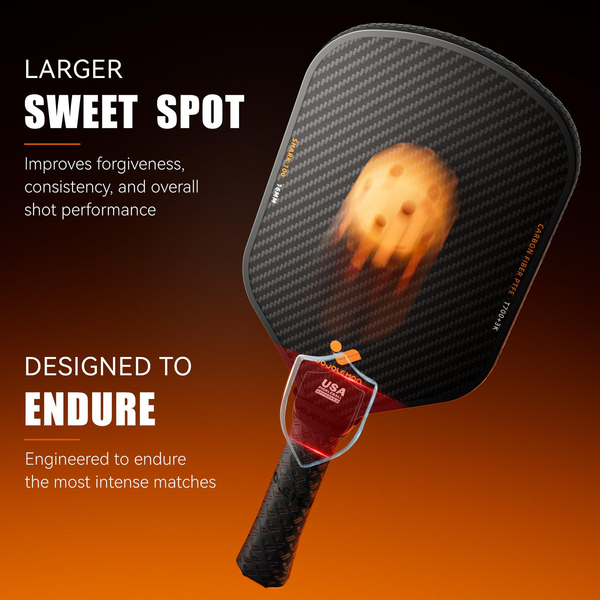 Jojolemon Pickleball Paddles 3K Carbon Fiber 16mm Core Black NEW