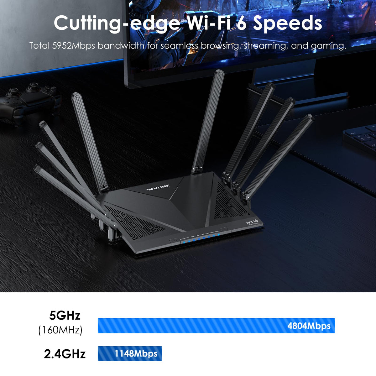 WAVLINK AX6000 Routers Wi-Fi 6 Dual Band Gaming Router 2.5Gbps Black DEMO