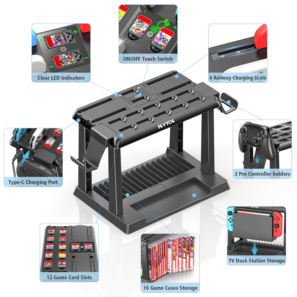 Game Accessory Kits Storage Organizer Station for Switch OLED Black NEW
