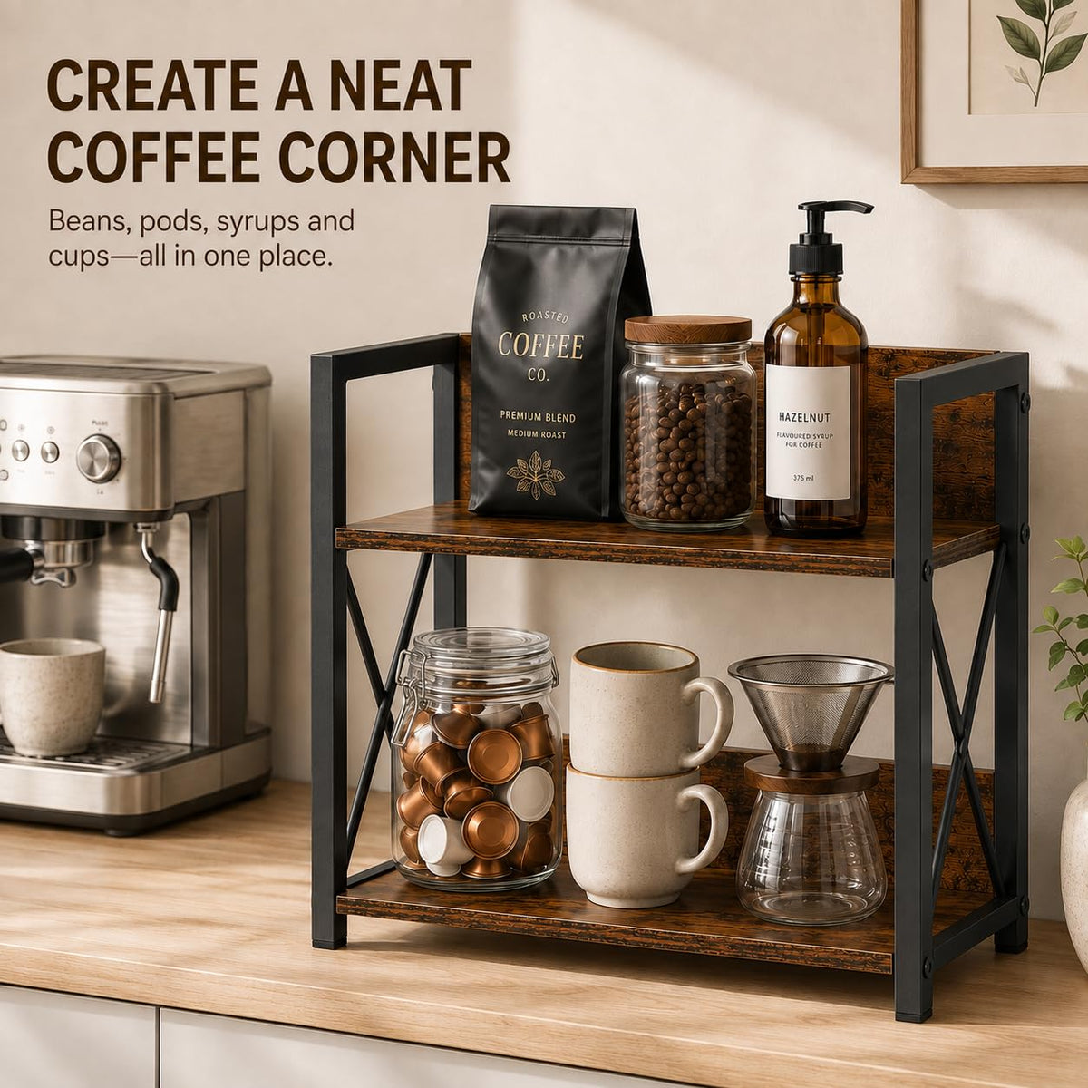 2 Tier Dark Brown Countertop Shelf Organizer for Kitchen Spice Rack NEW