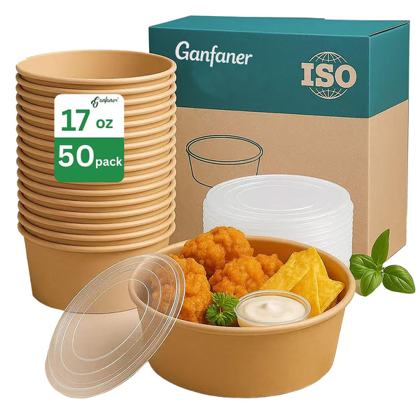 Ganfaner 17oz Home Improvement Disposable Kraft Snack Bowls with Lids 50pcs NEW