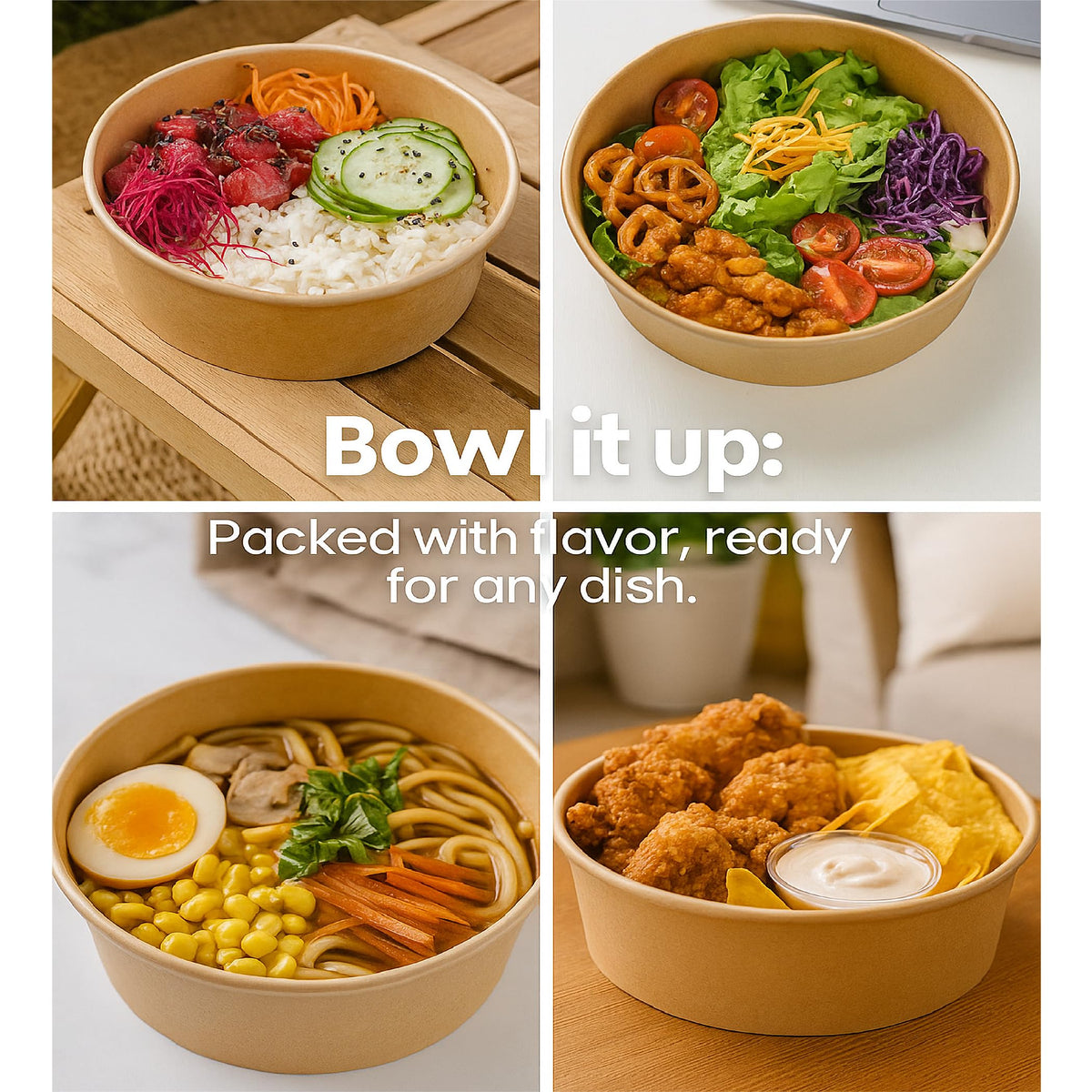 Ganfaner 17oz Home Improvement Disposable Kraft Snack Bowls with Lids 50pcs NEW