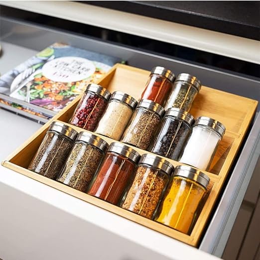 Bamboo Spice Rack 3 Tier Foldable Kitchen Storage Organizer Brown NEW
