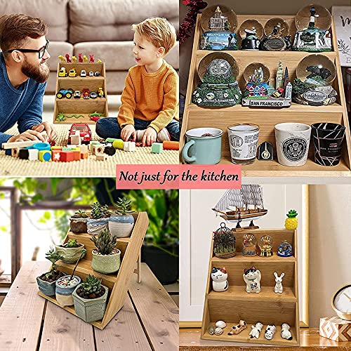 Bamboo Spice Rack 3 Tier Foldable Kitchen Storage Organizer Brown NEW