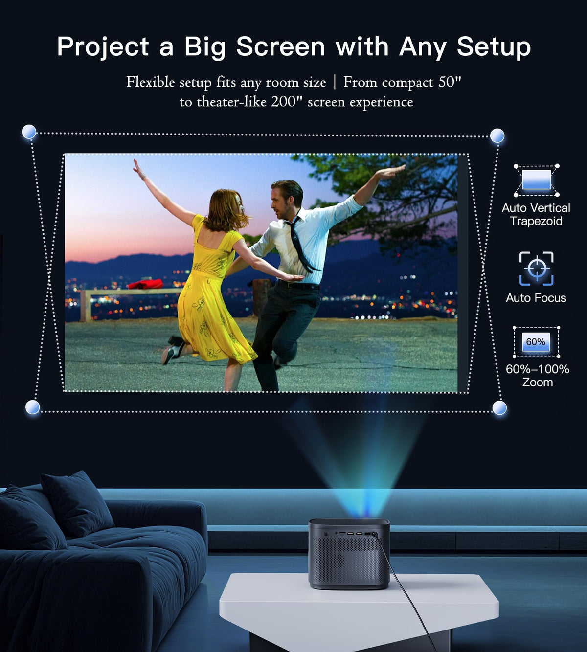 BIGASUO Mini Accessories Portable Projector 1080P HD 4K Movie Black Accessory