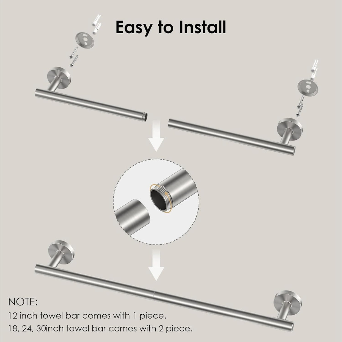 FORIOUS Stainless Steel Wall Mounted Towel Rail Rack Holder Bar NEW