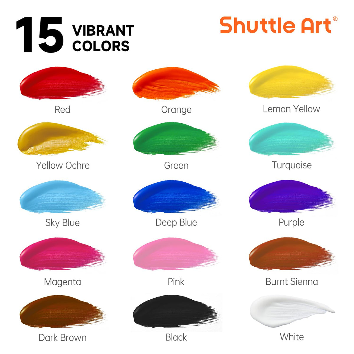 Shuttle Art Acrylic Paints 15 Colors 31.55ml Rich Pigmented Set Size 31.55 DEMO