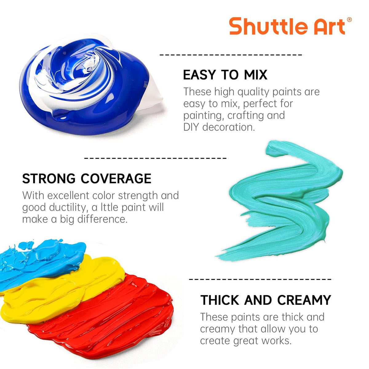 Shuttle Art Acrylic Paints 15 Colors 31.55ml Rich Pigmented Set Size 31.55 DEMO