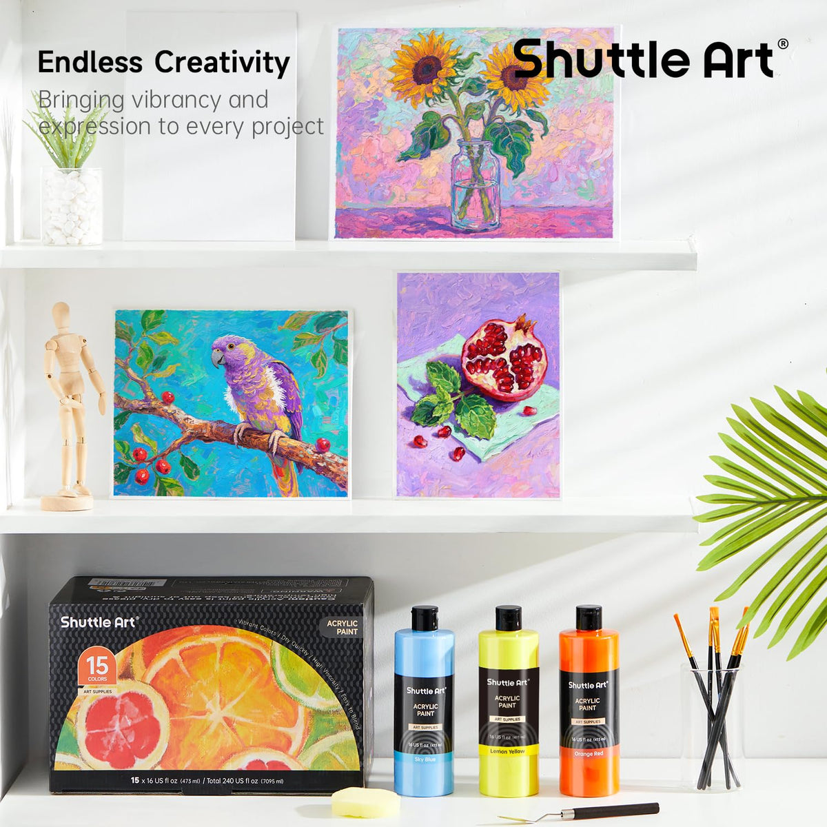 Shuttle Art Acrylic Paints 15 Colors 31.55ml Rich Pigmented Set Size 31.55 DEMO