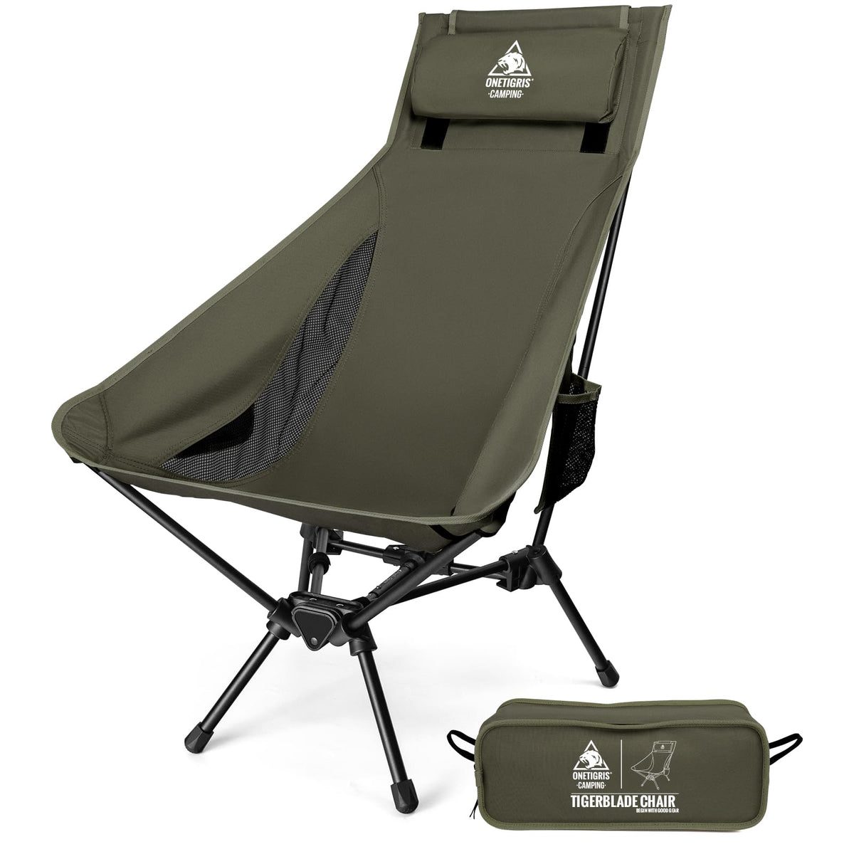 OneTigris Tigerblade Chairs High Back Camping Chair Ranger Green 18x24inch NEW