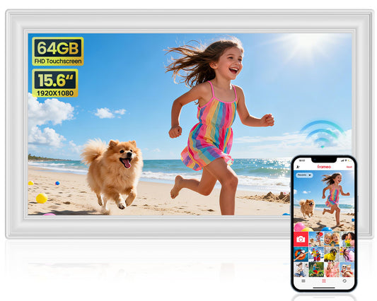 Frameo 15.6" White Digital Picture Frame 64GB Display NEW