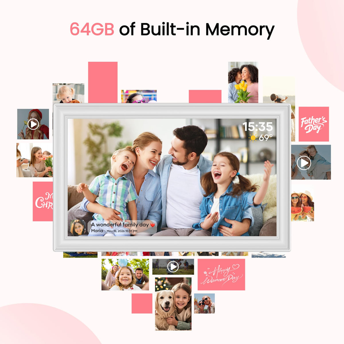Frameo 15.6" White Digital Picture Frame 64GB Display NEW