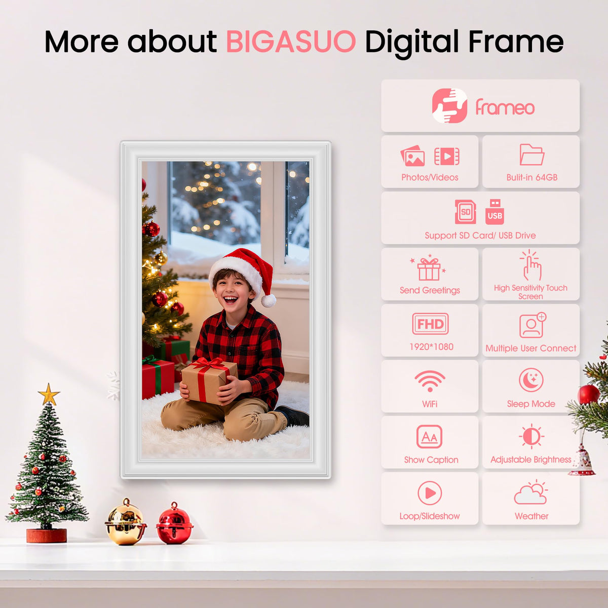 Frameo 15.6" White Digital Picture Frame 64GB Display NEW