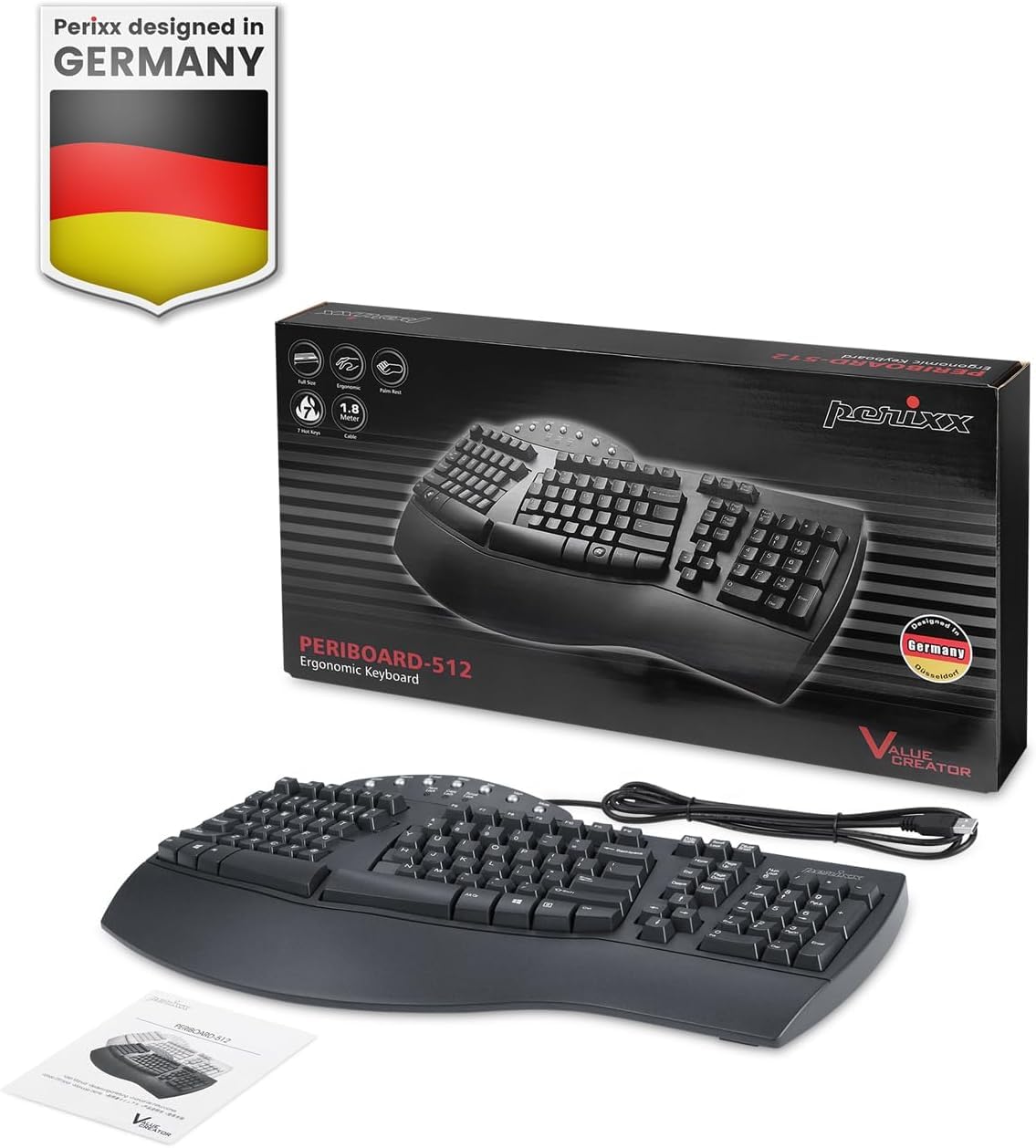 Perixx PERIBOARD-512 Keyboards Wired Ergonomic Split Keyboard - Black NEW