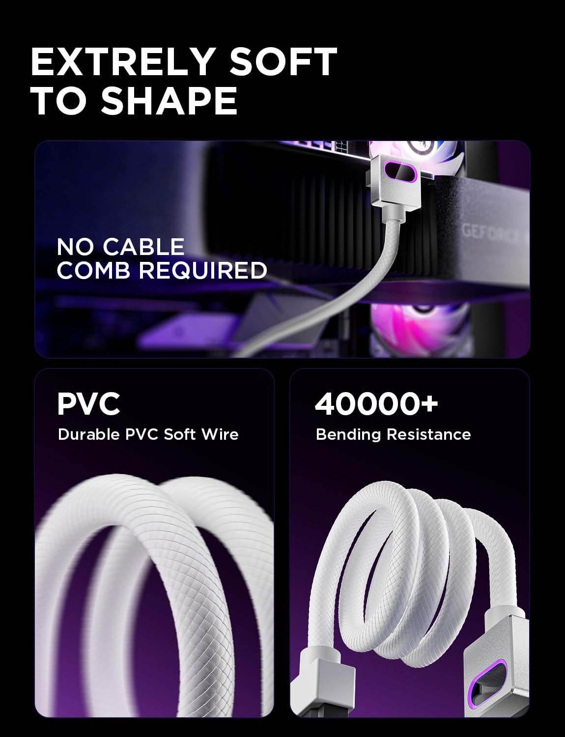AsiaHorse Hydrus 12+4-Pin 12VHPWR GPU Modular Power Supply Cable White NEW