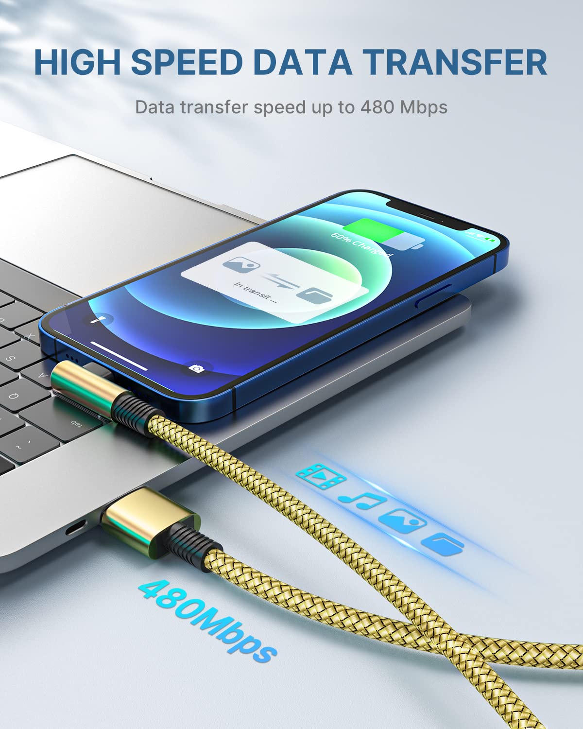 Lightning Cable 90° MFi Certified USB-A 2m Multi Color Size 2m NEW