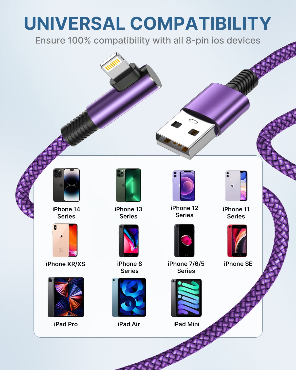 Lightning Cable 90° MFi Certified USB-A 2m Multi Color Size 2m NEW
