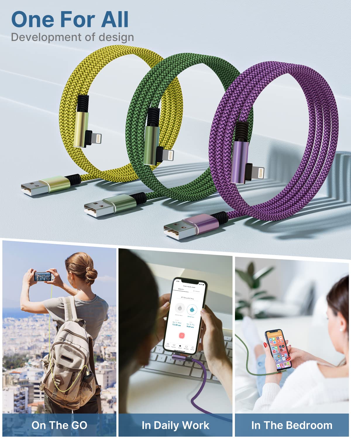 Lightning Cable 90° MFi Certified USB-A 2m Multi Color Size 2m NEW
