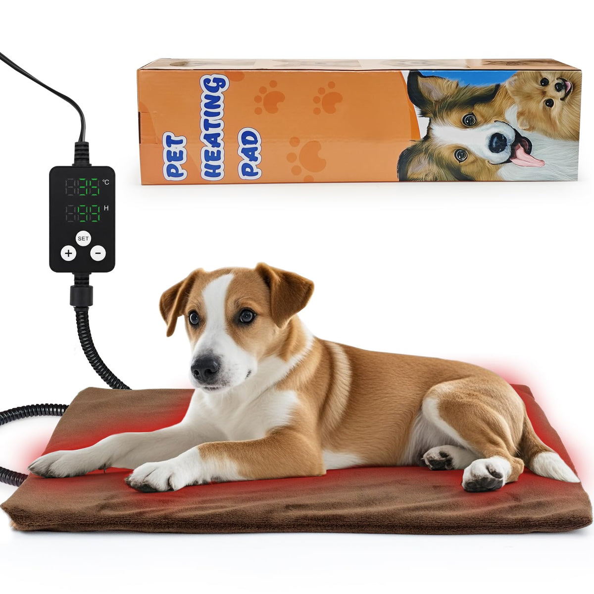 Heating Pet Bed Mat Brown M 50x40cm Adjustable Temperature Waterproof NEW