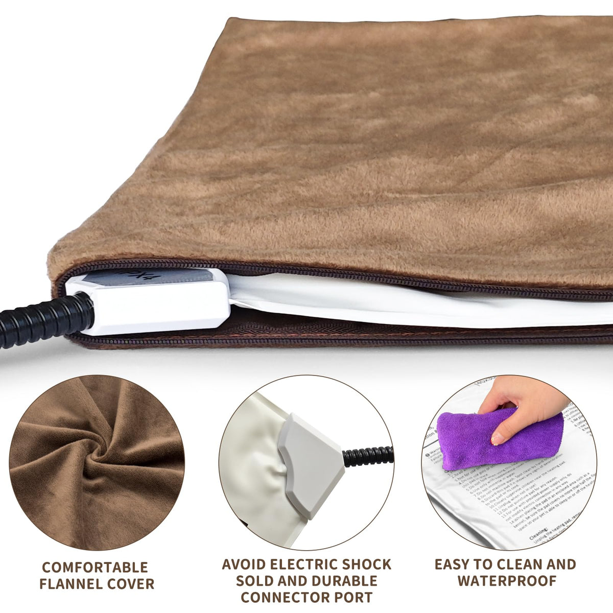 Heating Pet Bed Mat Brown M 50x40cm Adjustable Temperature Waterproof NEW