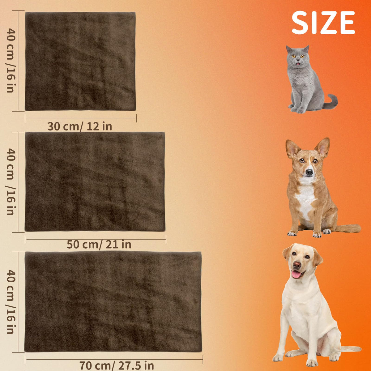 Heating Pet Bed Mat Brown M 50x40cm Adjustable Temperature Waterproof NEW