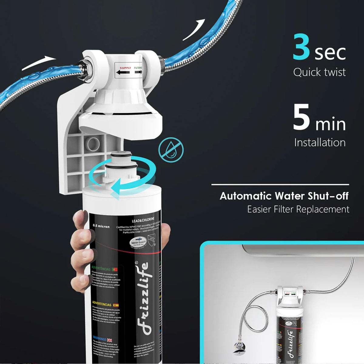 Frizzlife Under Sink Water Filter System NSF Certified - Kitchen NEW