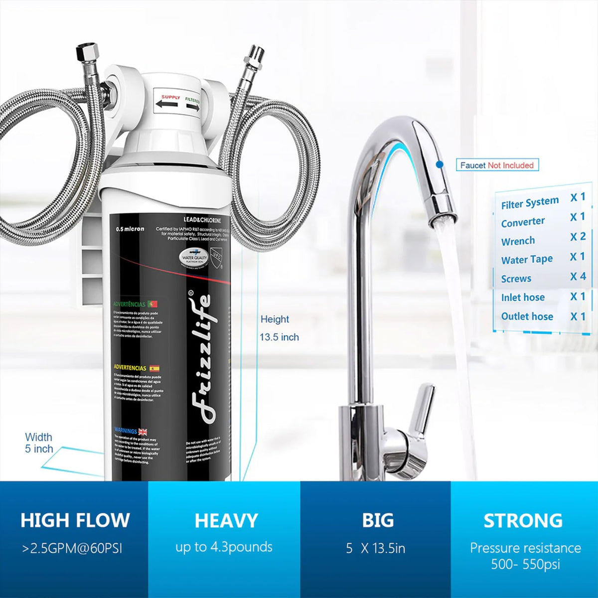 Frizzlife Under Sink Water Filter System NSF Certified - Kitchen NEW