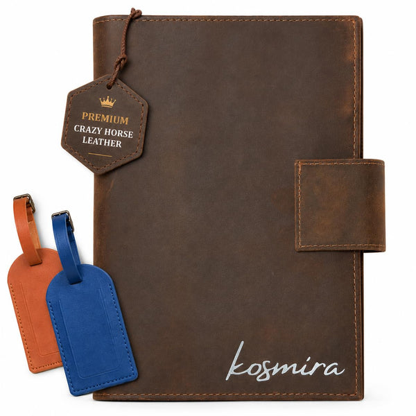 Kosmira Brown Leather Passport Holder with RFID Blocking Travel Wallet NEW