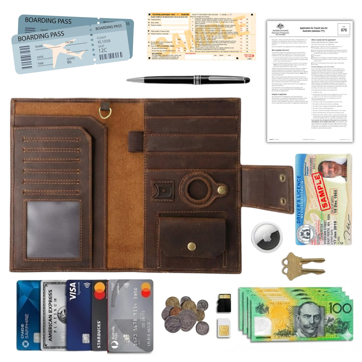 Kosmira Brown Leather Passport Holder with RFID Blocking Travel Wallet NEW