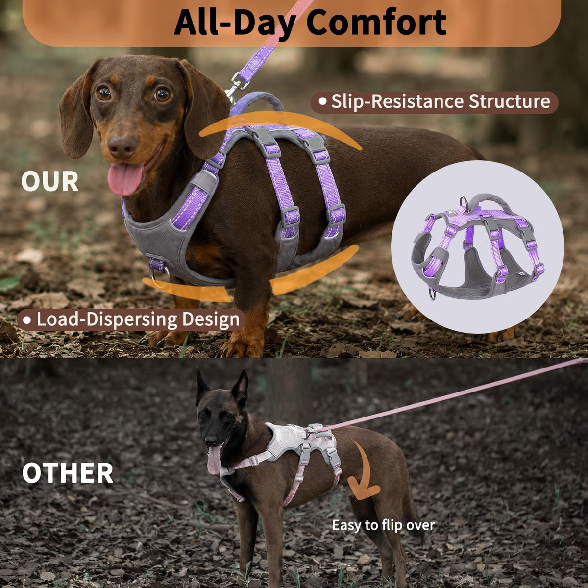 Huntboo Reflective Dog Vest Harness Escape Proof Lavender Purple Size Small NEW