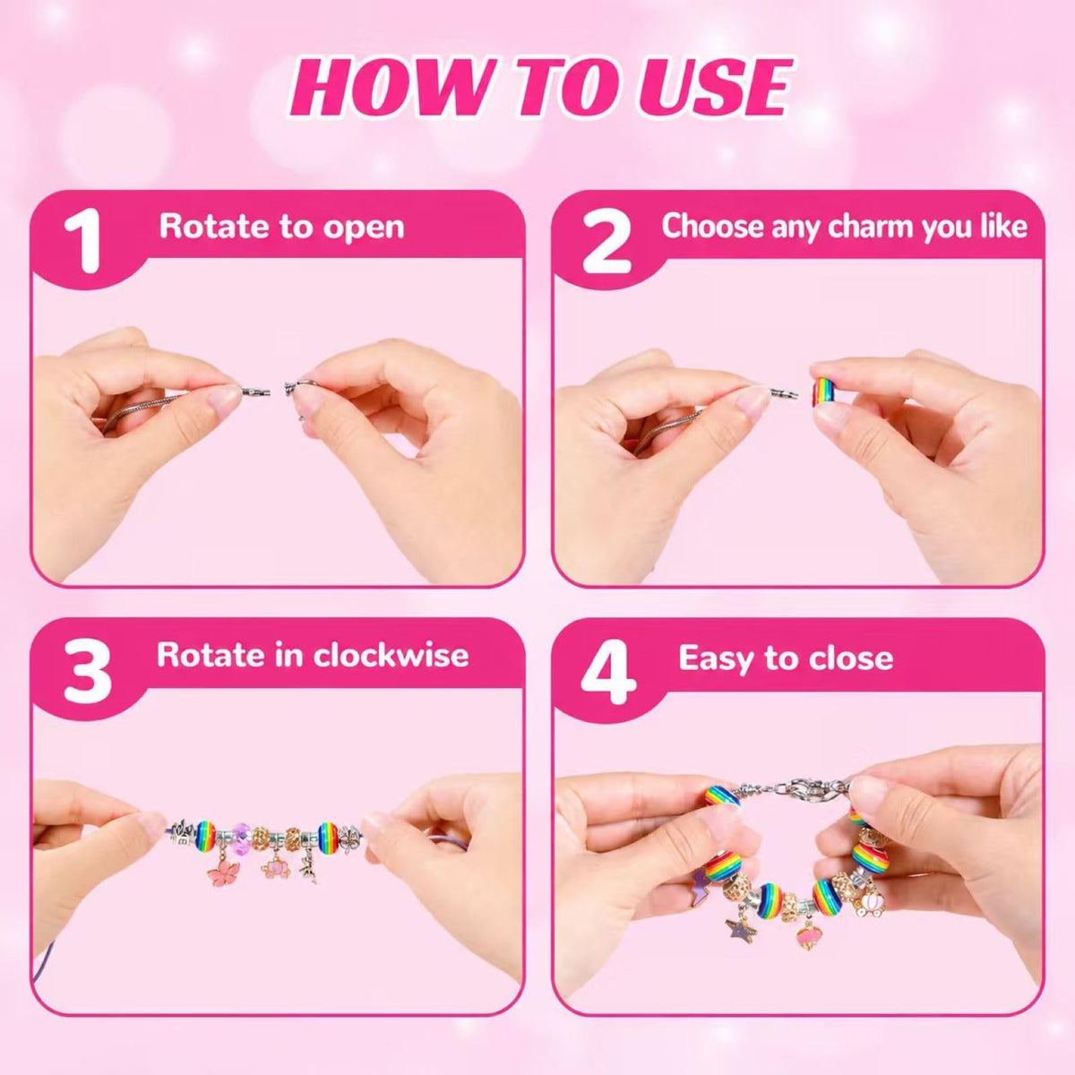 DIY Jewellery Making Kit Charm Bracelet Set - Pink NEW