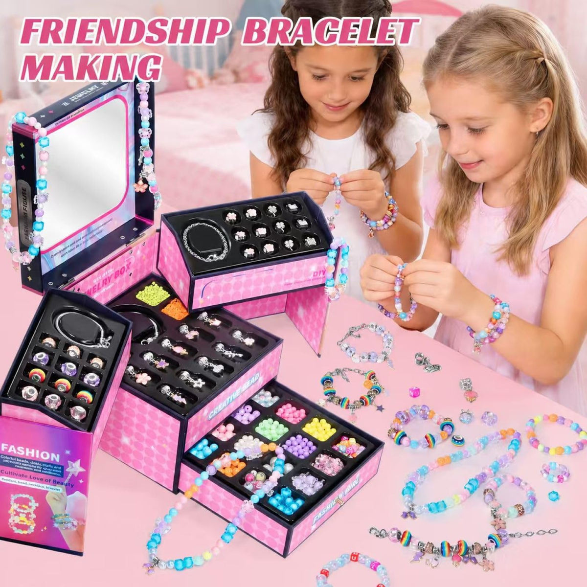 DIY Jewellery Making Kit Charm Bracelet Set - Pink NEW