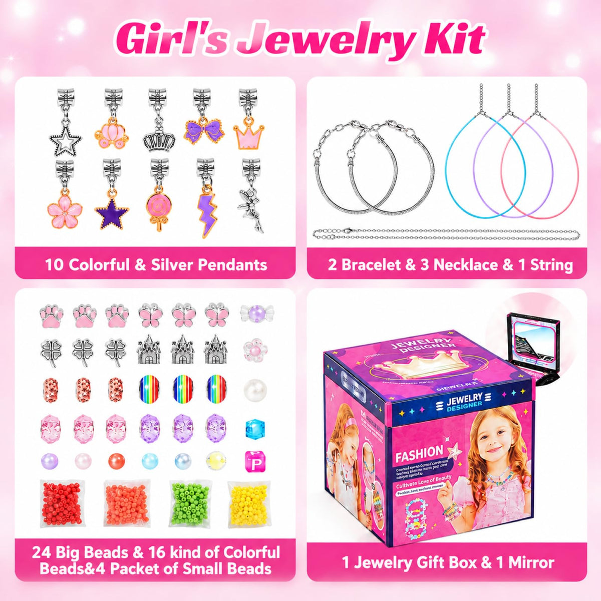 DIY Jewellery Making Kit Charm Bracelet Set - Pink NEW