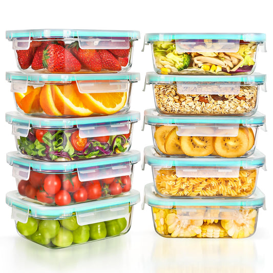 Feshory Airtight Container Sets Glass Food Storage Containers 10x640ML NEW