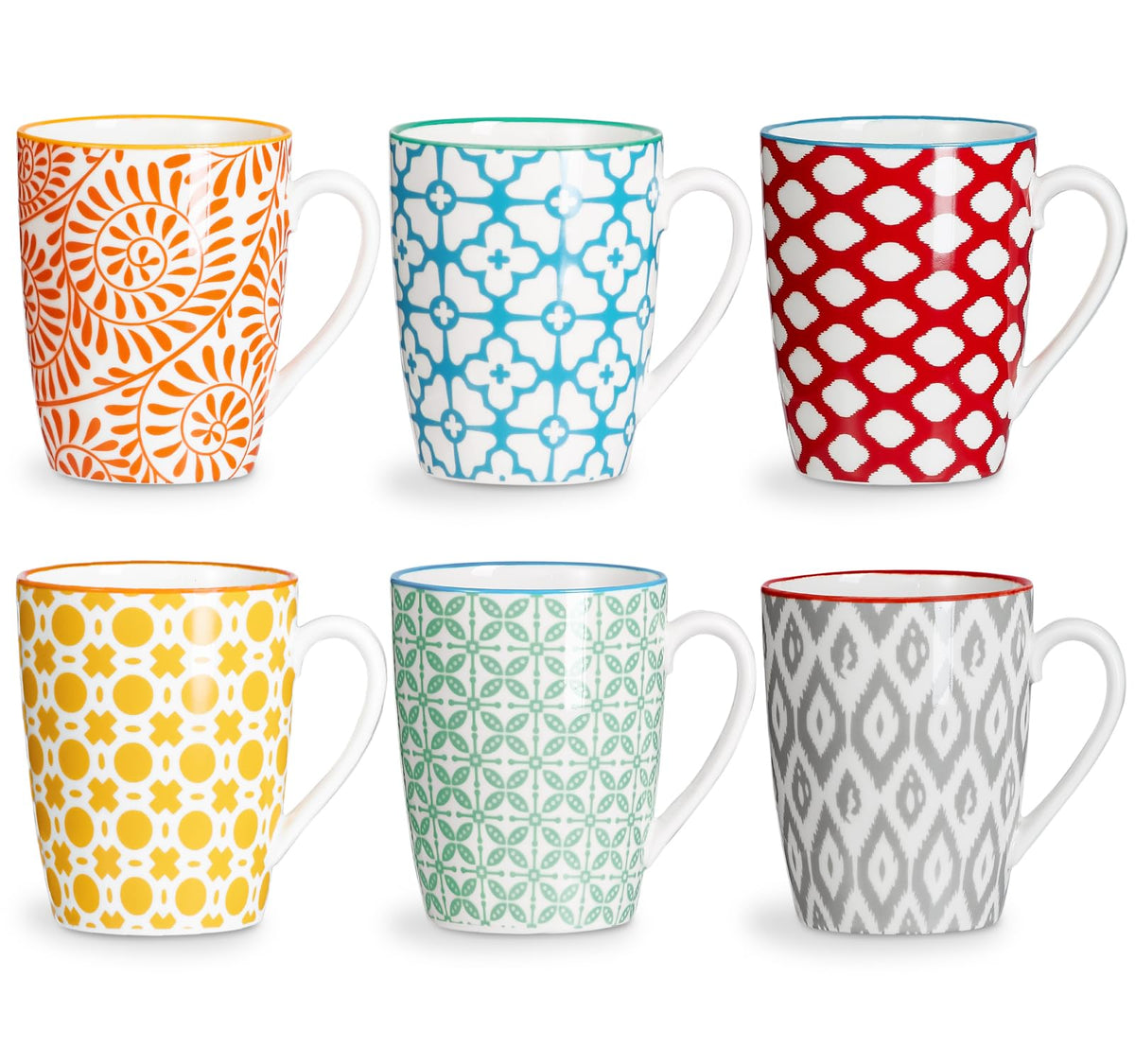 ONEMORE Ceramic Coffee Cups Set of 6 - 12oz Assorted Color Mugs NEW